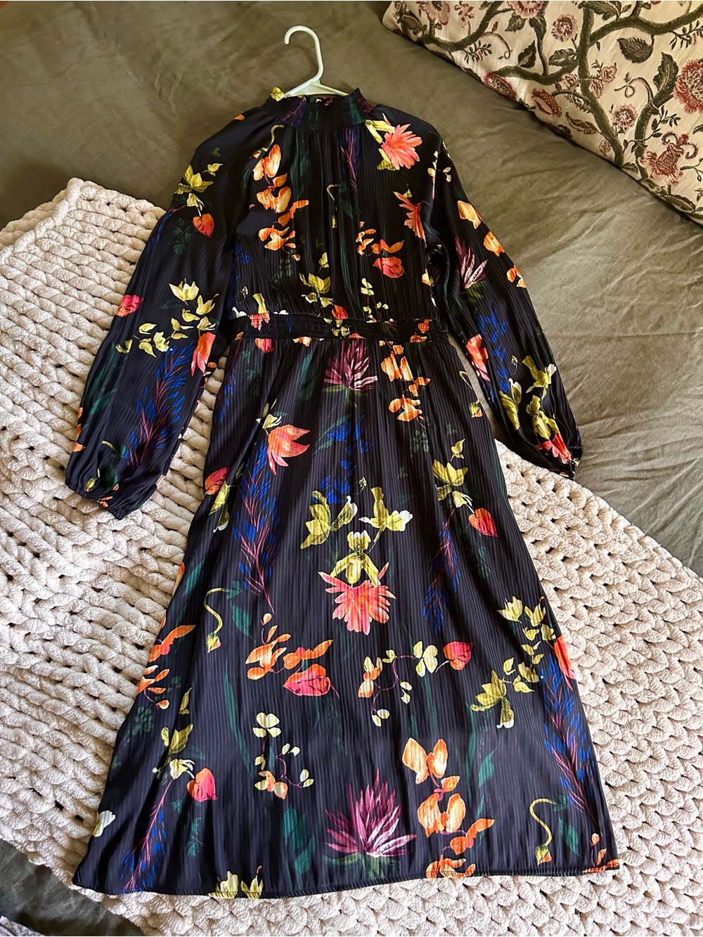 A New Day Black Floral Long Sleeve Midi Dress